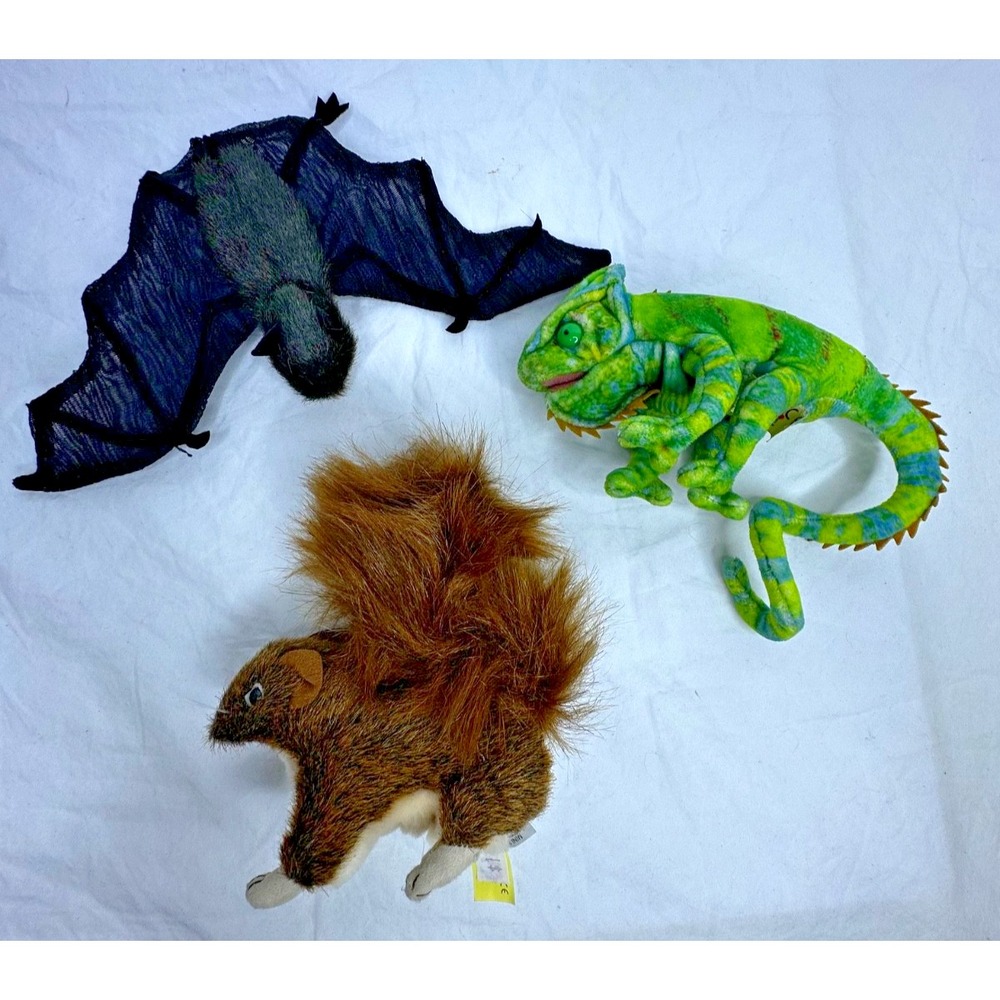 Folkmanis Finger Puppet Lizard Squirrel Bat Set of 3 Plush Realistic